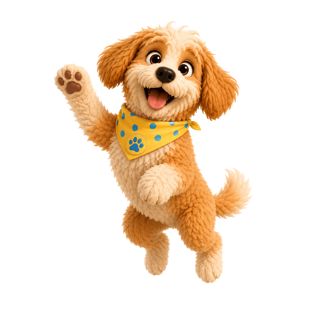 Waffle leaping through the air